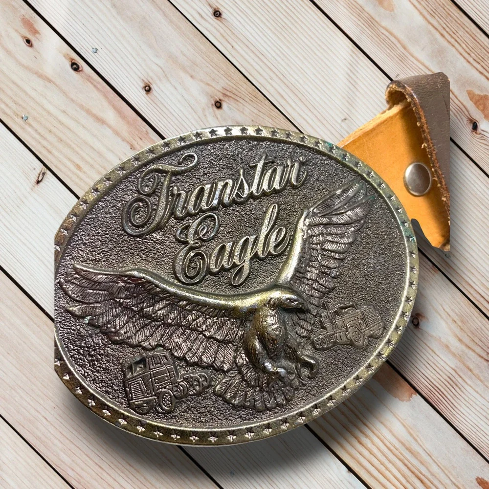 Vintage Transtar Intl Harvester Eagle Brown Tooled Leather Western Belt Buckle